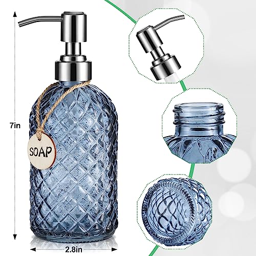 MOCLIF 16 OZ Clear Soap Dispenser with 304 Rustproof Stainless Steel Pump Bathroom Kitchen,Soap Dispenser,Refillable Liquid Glass Soapdispenser for Hand Soap, Dish Soap, Lotion(Blue Gray) - color: Blue Gray