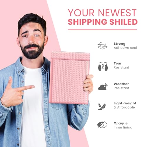 Light Pink Bubble Mailers 4x8, Poly Padded Envelopes #000, 500 Pack - color: Light Pink, size: 4"x8" / 500 Pack
