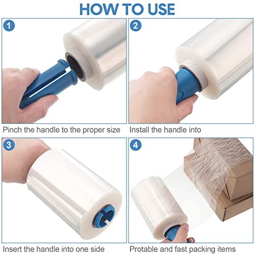 Jutom 16 Pcs Mini Stretch Film Industrial Shrink Wrap Roll Plastic Film for Moving 2 Handles 5" x 1000 ft Pallet Wrap Packaging Self Adhering Shipping for Moving Furniture Packing (Clear,Blue) - color: Clear