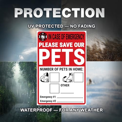 Pet Alert Safety Fire Rescue Sticker, 4 x 6 Inch Adhesive Vinyl, 4 Pack