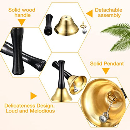 50 Pcs Small Hand Bells with Plastic Handle, Linear Brushed, Gold - color: Gold