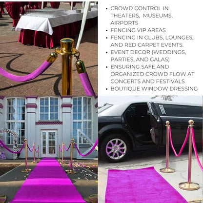 4PСS Station Set for Parties - Rich Purple Stations Rope for Hotel Lobby VIP Ropes for Posts with Gold Snap Hooks Velvet Ropes for Special Events and Stands Queue