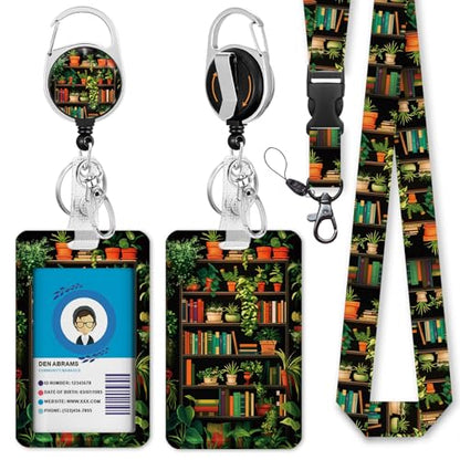 Gctriki Book Lanyards for Id Badges, Badge Holder Retractable Badge Reel - color: Book Shelf