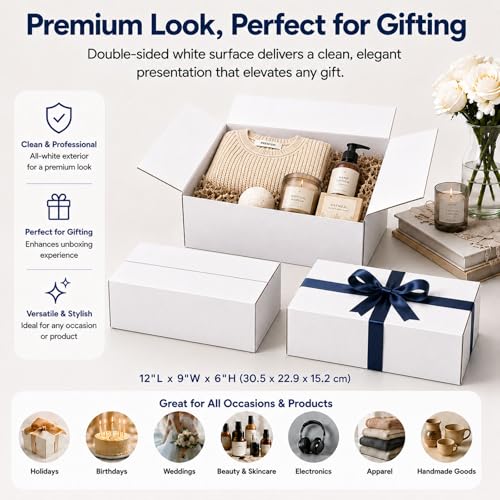 12x9x6 White Shipping Boxes, 25 Pack - size: 12x9x6 Inch