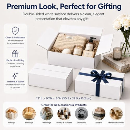 12x9x6 White Shipping Boxes, 25 Pack - size: 12x9x6 Inch