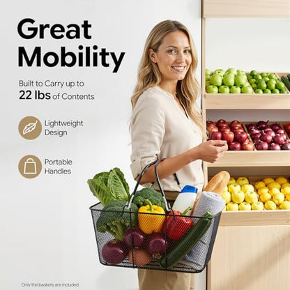 12Pcs Shopping Baskets with Handles Black Stackable Iron Max 22Lbs