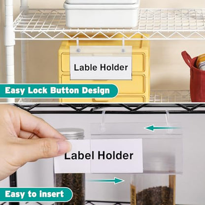 Meetory Basket Labels - 50PCS Shelf Label Holder with Easy Button Lock Design, Wire Shelf Label Holder, Wire Rack Display Holder Price Sign for Market