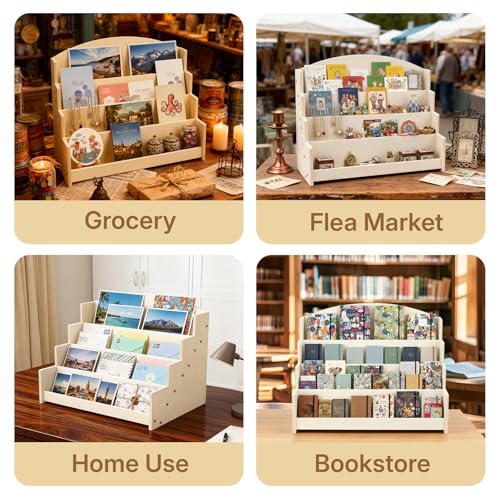 4 Tier 1Pc Wooden Greeting Card Display Stand - color: Wood