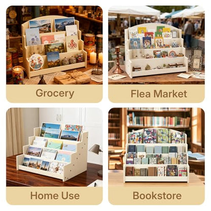 4 Tier 1Pc Wooden Greeting Card Display Stand - color: Wood