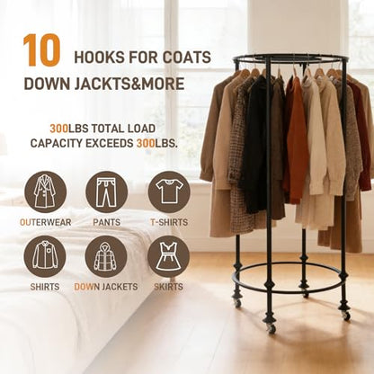Dual-Form Rolling Clothing Rack, 330LBS Heavy Duty Garment Rack with Wheels