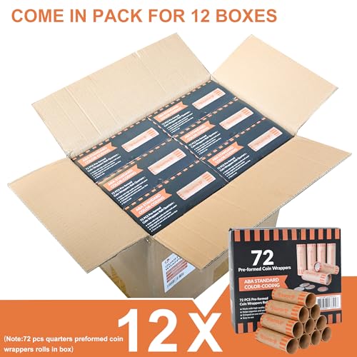 LLIKED 864 PCS Quarters Preformed Coin Roll Wrappers-Quarters - size: 864 Quarters Coin Rolls