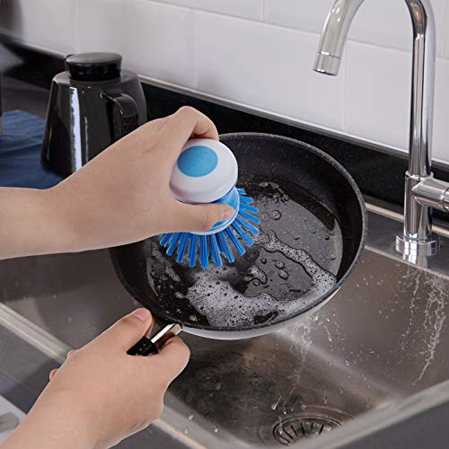 Dish Brush with Soap Dispenser, Stiff Bristles Dish Scrubber for Pots, Pans & Sink Cleaning, 2 Pack - color: Blue