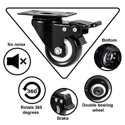 2" Caster Wheels Set of 4, Heavy Duty Casters with Brake - color: Black, size: 2 Inch