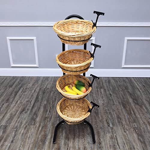 FixtureDisplays® 4 Tier Basket Stand, Sign Clips, Wicker Grocery Store Rack Display, Market Basket Rack Kitchen Toiletry Organizer 15.0" X 16.0 X 47.0" 15603