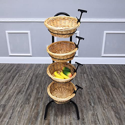 FixtureDisplays® 4 Tier Basket Stand, Sign Clips, Wicker Grocery Store Rack Display, Market Basket Rack Kitchen Toiletry Organizer 15.0" X 16.0 X 47.0" 15603