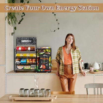 Bfttlity 4-Tier Snack Organizer for Office Kitchen Counter Display, Black - color: Black