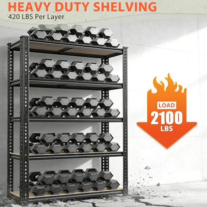 Romorgniz 5 Tier Storage Shelves 2100LBS Garage Shelving, Adjustable Shelving Units and Storage, Metal Utility Shelf for Kitchen Pantry Garage Warehouse Basement, 28.1" W x 60.1" H x 13.8" D - size: 28.1" W X 72.1" H X 13.8" D