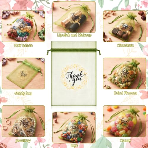 Shappy 100 Pcs 4x6 Inch Green Organza Bags, Thank You Drawstring Gift Bags - color: Olive Green, size: 1 Count (Pack of 100)