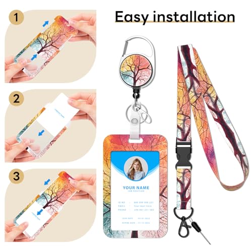 Retractable Badge Holder with Detachable Lanyard, Mixed-Color Tree - color: Mixed-color Tree