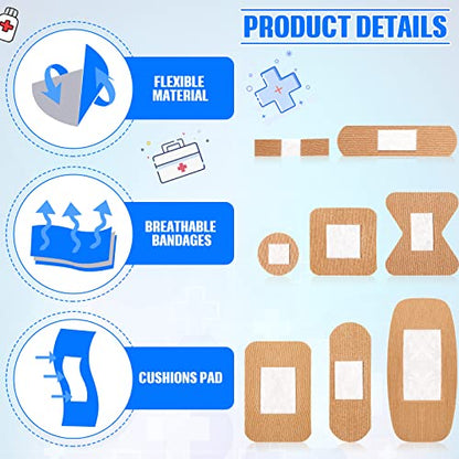 400 Pcs Bandages Bulk Various Sizes Waterproof Adhesive Bandages, 8 Styles - style: 8 Styles