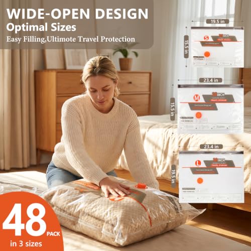 Vacuum Storage Bags for Travel with Rechargeable Air Pump,Space Saver Bags - size: 48 Combo Size.(Orange)