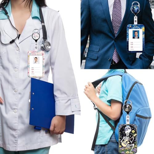 Blue Art ID Badge Holder Lanyard & Retractable Badge Reel Clip Cool Van Gogh Keychain for Women Men Girls for Keys ID Badges Nurse Neck School Lanyard ID Holder - color: Van Gogh
