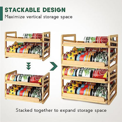 Yumkfoi Rolling Bamboo Can Organizer Rack, Stackable Can Storage - style: For 24 cans with rolling filling design