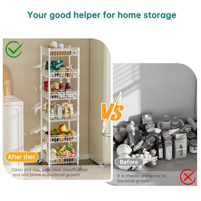 SINGAYE 6 Tier Shelf Wire Shelving Adjustable Storage Shelves Basket Rack - color: White, size: 6-Tier[13.5"Dx13.5"Wx63"H]
