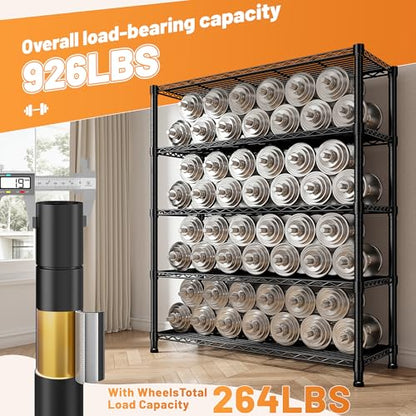 REIBII 72.8"H 5-Tier Heavy Duty Storage Shelving with Cover & Wheels,Pantry - size: 35" W x 16" D x 72.8" H