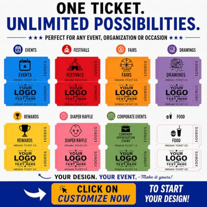 Custom Printed Raffle Tickets, 2x2 Double Roll, 2,000 Tickets, Made in USA - size: 2 x 2 (Double)