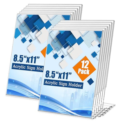 12 Pack Acrylic Sign Holder 8.5 x 11, Clear Plastic Display Stands