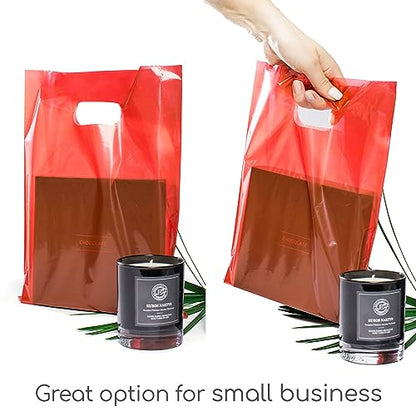 Choice Marts 100 Red Plastic Bags With Handles 9x12 Merchandise Bags - color: Red