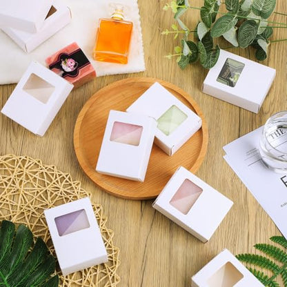 Spakon 30 Pcs White Soap Boxes with Window, 3.5x2.6x1.2 Inch Kraft Paper - color: White