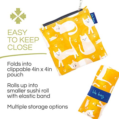 rockflowerpaper Reusable Grocery Bags - Washable, Foldable, Packable Tote, Large Handles, Heavy Duty, Zippered Top Pouch - color: Kitty Cats