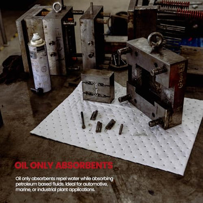 Oil Absorbent Pads Roll | 16"x20" Oil-Only Spill Mat 100-Pack | Industrial Spill Control for Oil & Fuel(24 Gal/Box) | Repels Water Absorbing Rolls - color: 100pack 3mm Thickened/Oil Only rolls(16"x20")