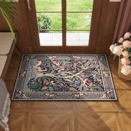 Rugcomf Small Area Rug 2x3 Door Mat Washable Tree of Life-Patterned, Black - color: Black—tree of Life-patterned, size: 2' x 3' (Rectangular)