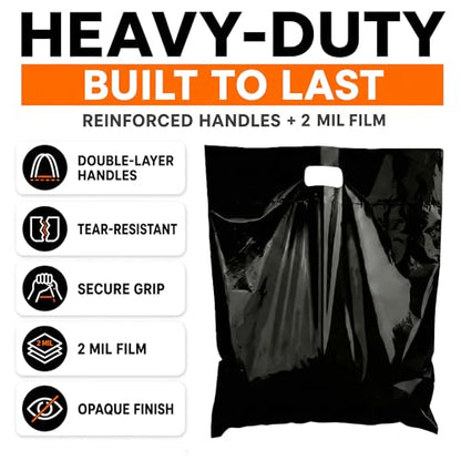 16x18 Large Plastic Shopping Bags for Small Business with Handles - color: Black