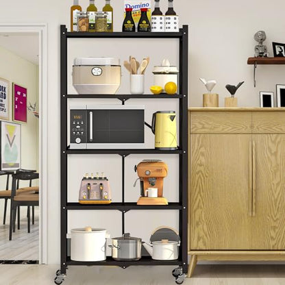 Heavy Duty 5-Tier Foldable Storage Shelf with Locking Wheels