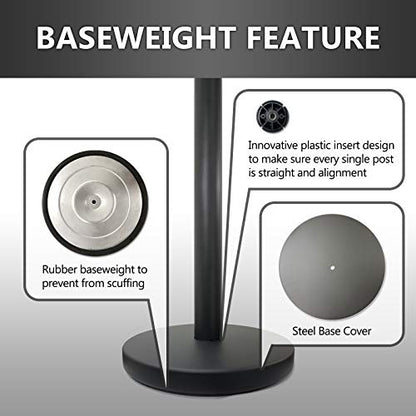 40" HT Retractable Belt Queue Safety Stanchions Barrier Combo Set (2 Posts with 10' Blk Belt & Flat Base) - color: 2 Posts With 10' Blk Belt & Flat Base