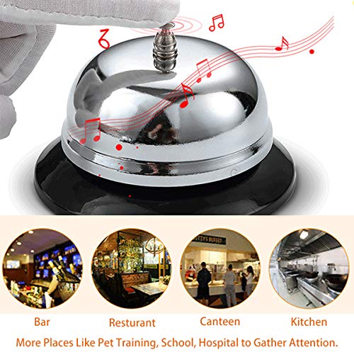 iRIIRIO 1pc Desk Service Ring Bell Metal Call Bell Desk Bell Service Bell for Hotel School Restaurant Reception Area Hospital Warehouses(Silver)