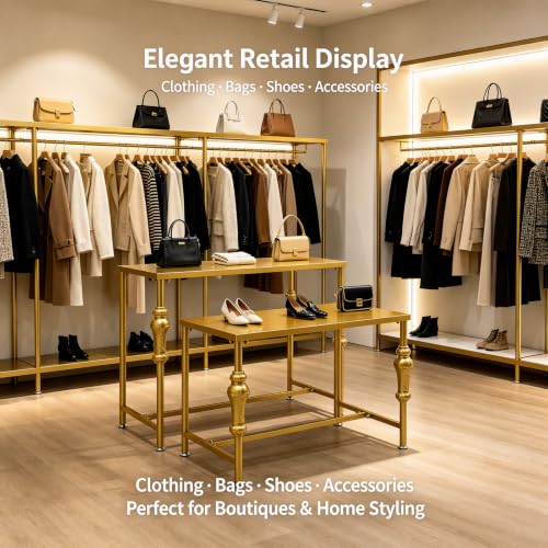 2-Piece Gold Metal Nesting Display Tables Shoe Handbag Retail Display Racks (Gold 2) - color: Gold 2
