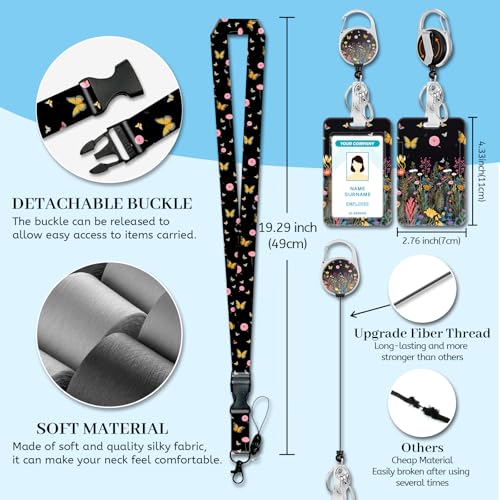 Hancynir Butterfly Lanyard for Id Badge, Badge Holder Retractable Reel Clip - color: Butterfly Floral
