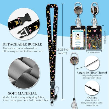 Hancynir Butterfly Lanyard for Id Badge, Badge Holder Retractable Reel Clip - color: Butterfly Floral