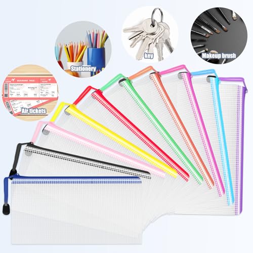 Tdfronien 150 Pack Small Pouch Pencil Pouch Bulk，Mesh Zipper Pouch Bags, Clear Holder Cosmetics Makeup Bags Accessories Storage Bag for Office, Bill,School Travel(10 Colors)