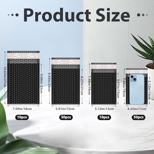 Henoyso 100 Pcs Black Bubble Mailer 4 Sizes Self Adhesive Padded Envelopes - color: black