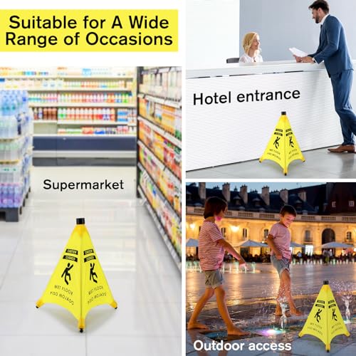 Ceenna 6 Pcs 19.5 Inch Wet Floor Sign Pop-up Safety Cone with Storage Tube Wet Floor Symbol Yellow Warning Sign for Retail, Grocery, Office, Cinema, Restaurant, Mall