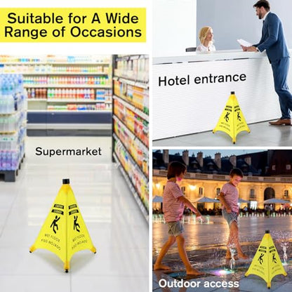 Ceenna 6 Pcs 19.5 Inch Wet Floor Sign Pop-up Safety Cone with Storage Tube Wet Floor Symbol Yellow Warning Sign for Retail, Grocery, Office, Cinema, Restaurant, Mall