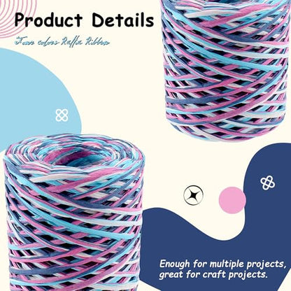 393 Feet Raffia Paper Ribbon, Blue White Pink Navy Blue - color: 4 color-blue white pink navy blue