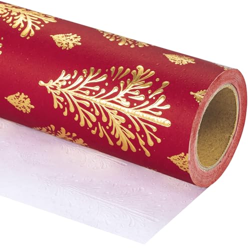 WRAPAHOLIC 30 Inch 3D Kraft Christmas Wrapping Paper - 30 Inch x 16.5 Feet - Gold and Red Christmas Tree Wrapping Paper with Embossed Perfect for Holiday, Party Celebration - color: Christmas Tree - Red & Gold, size: 30 inch x 16.5 feet