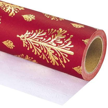 WRAPAHOLIC 30 Inch 3D Kraft Christmas Wrapping Paper - 30 Inch x 16.5 Feet - Gold and Red Christmas Tree Wrapping Paper with Embossed Perfect for Holiday, Party Celebration - color: Christmas Tree - Red & Gold, size: 30 inch x 16.5 feet